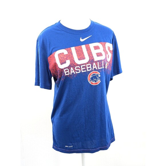 Chicago Cubs Shirt Blue Nike Dri-Fit V-Neck Short Sleeve T-Shirt Size Medium - Picture 1 of 5